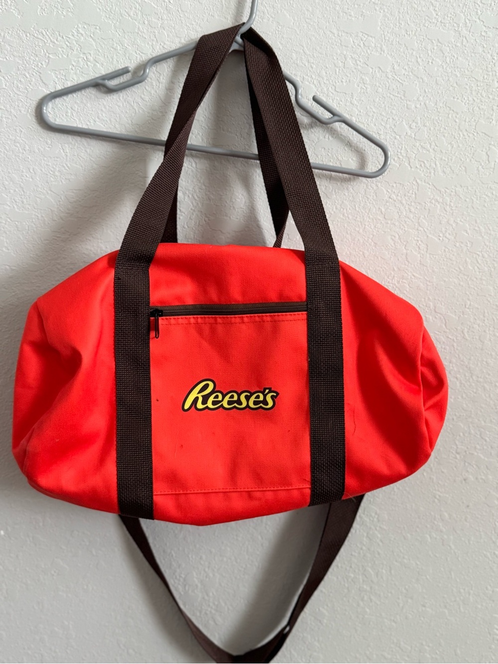 Reese's Red Logo Tote Bag with Brown Straps